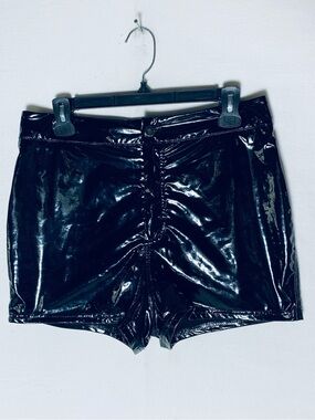 SHEIN High Shine Black Faux Leather Short Shorts Hit Pants L Goth Grunge Rocker